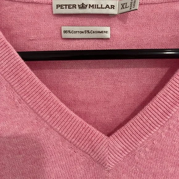Peter Millar Men’s XL V-Neck Sweater Pastel Pink Pullover, Preppy Golf Luxury - Picture 2 of 4